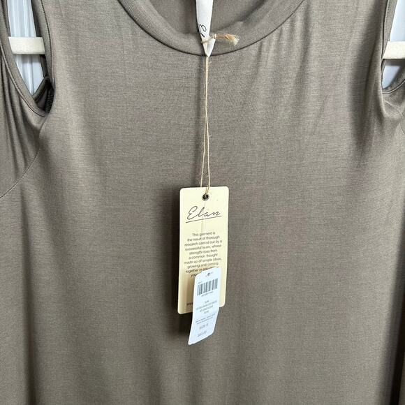 NWT Elan Soma Olive Dress S Cold Shoulder Flounce Relaxed Fit Stretch Casual - Picture 5 of 15